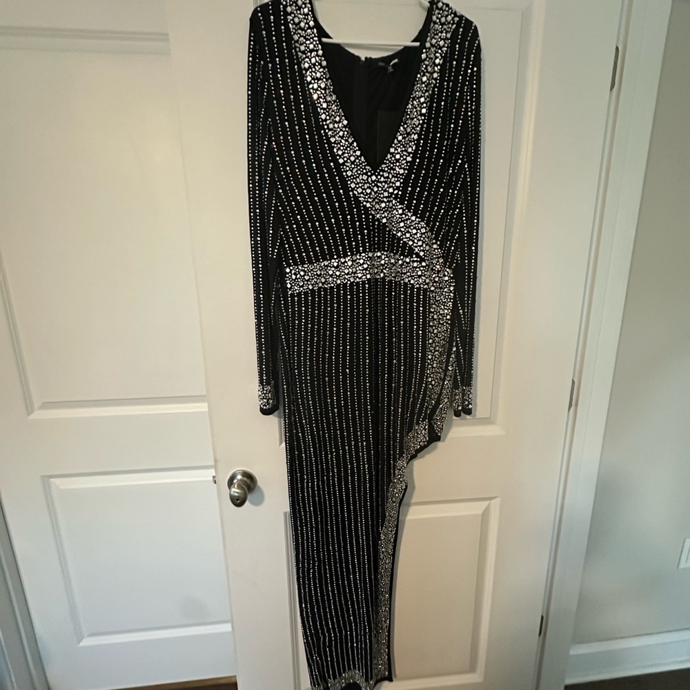 Black Silver Beaded Evening Dress